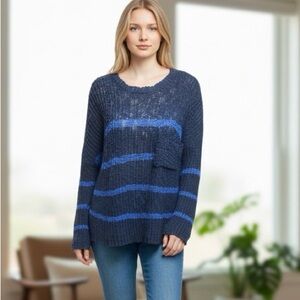 27 Miles Malibu Cotton Sweater Size S Blue Stripes Lightweight Coastal Beachy